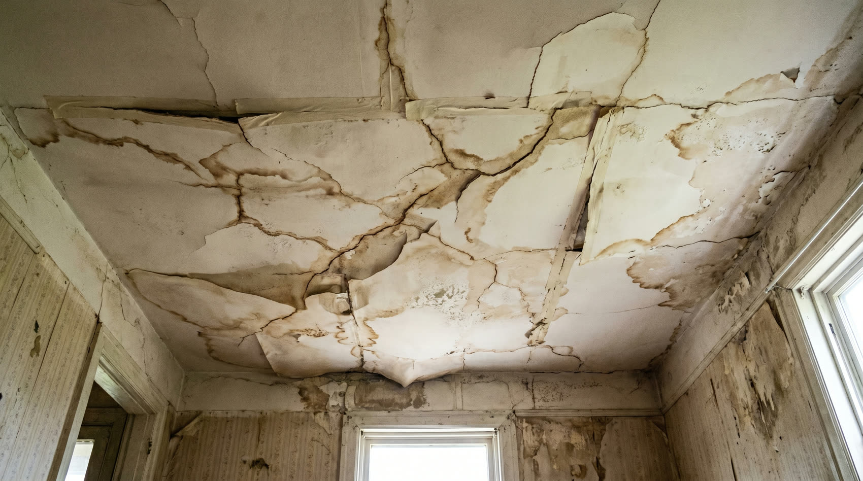 Damaged ceiling drywall