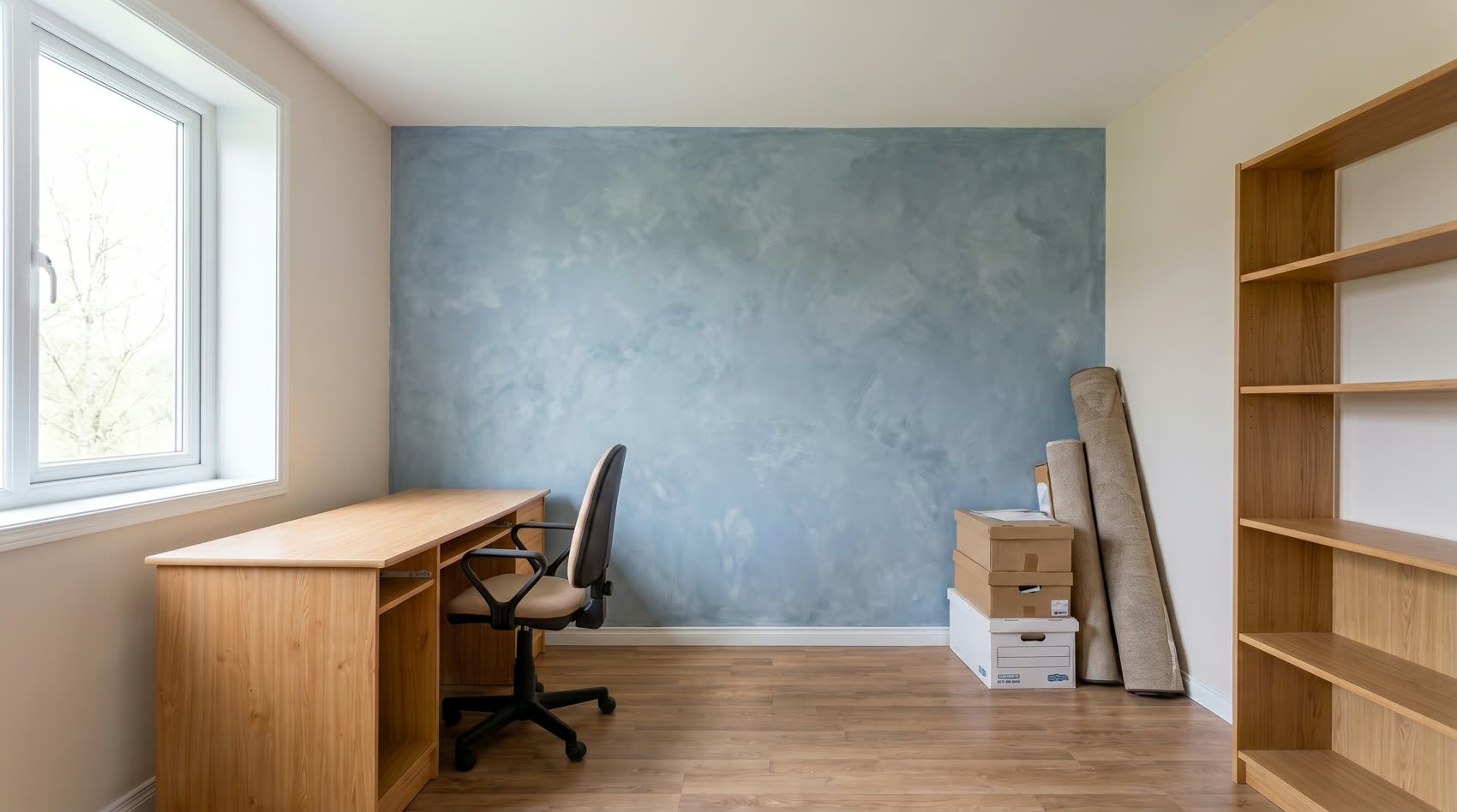 Home office in dusty blue limewash